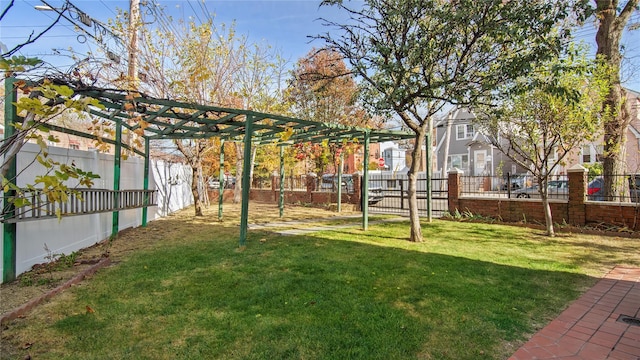 view of yard with a pergola