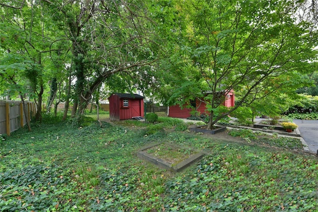 view of yard featuring a shed