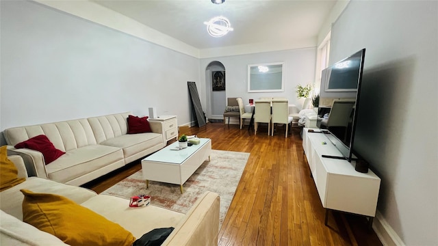 living room featuring dark hardwood / wood-style floors