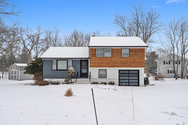 tri-level home with a shed