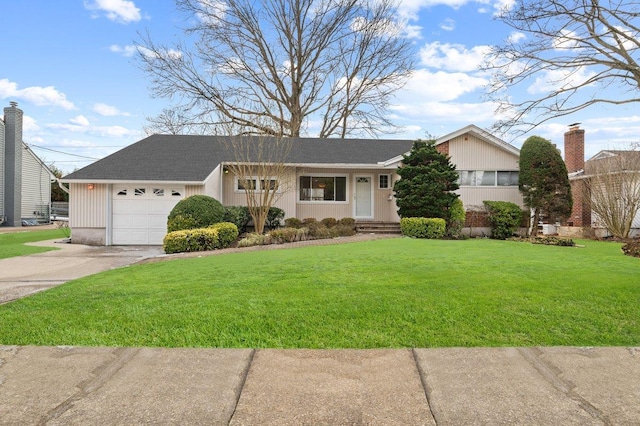 ranch-style house with a garage and a front yard