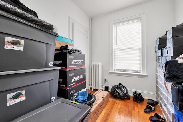 storage area featuring radiator