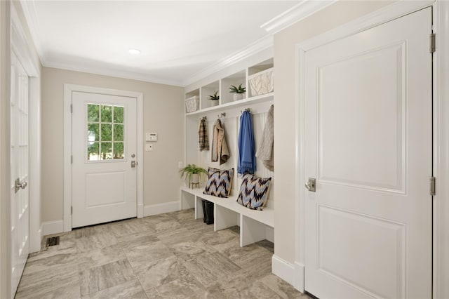 mudroom with ornamental molding