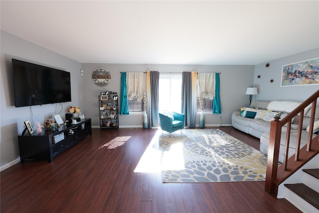 living room featuring dark wood-type flooring