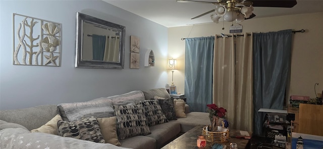 living room featuring ceiling fan