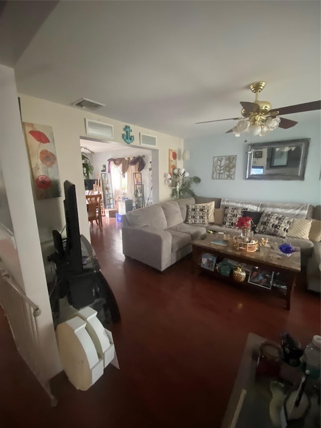 living room with ceiling fan