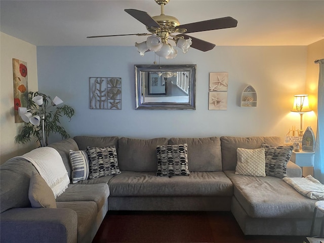 living room with ceiling fan