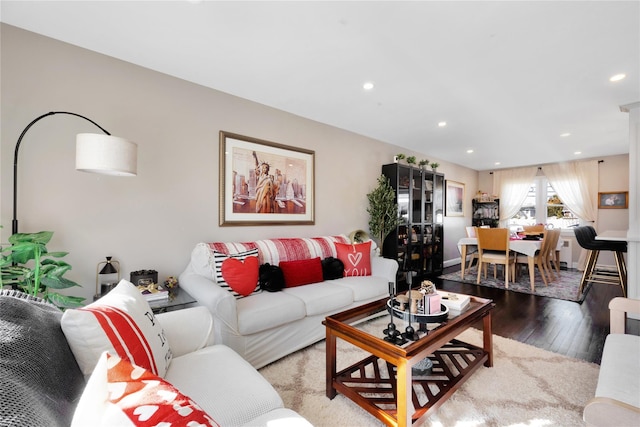 living room with hardwood / wood-style floors