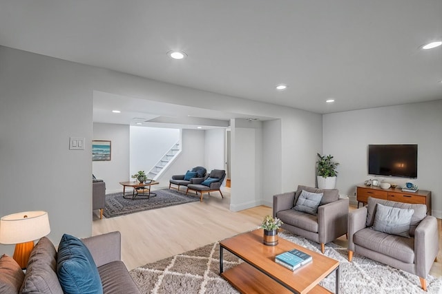 living room featuring light wood-type flooring