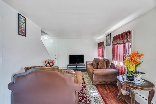 living area with dark wood-style flooring