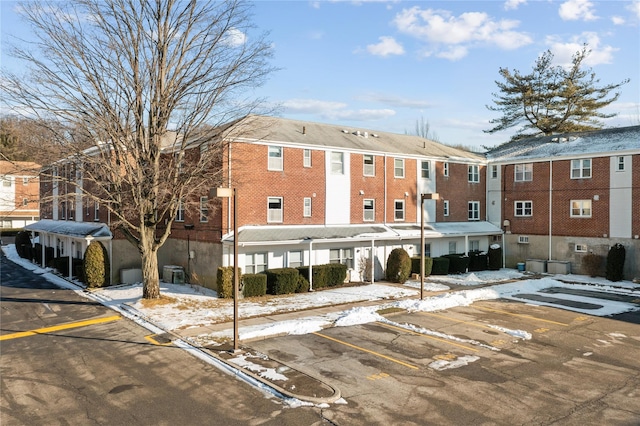 view of snow covered building