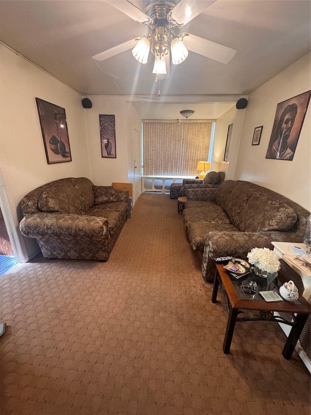 living room with ceiling fan