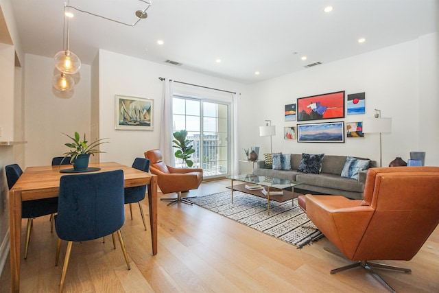 living room with light wood-type flooring