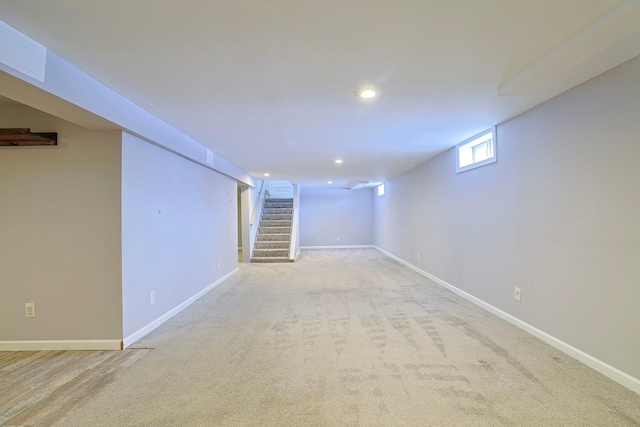 basement with light carpet