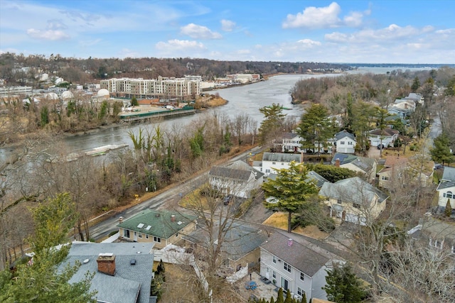 bird's eye view featuring a water view