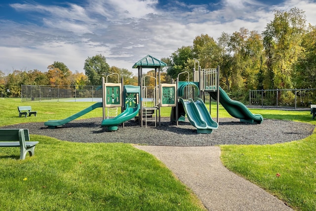 view of play area featuring a yard