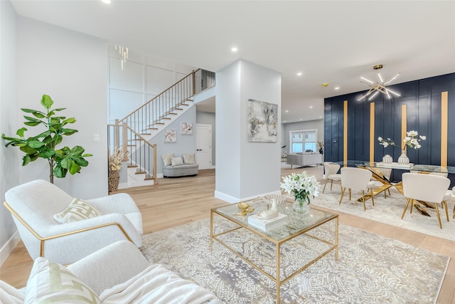 living room with light hardwood / wood-style flooring