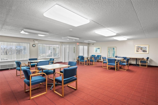 dining room with a textured ceiling