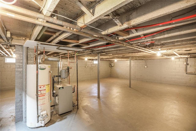 basement featuring gas water heater