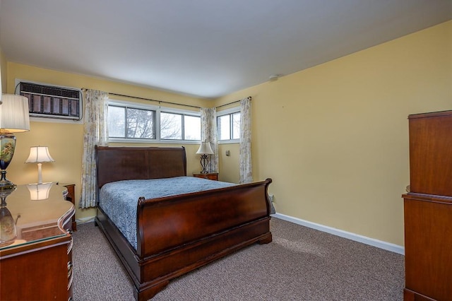 carpeted bedroom featuring a wall unit AC