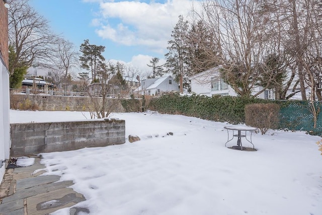 view of yard layered in snow