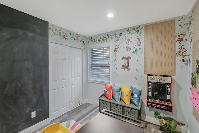 playroom featuring hardwood / wood-style flooring