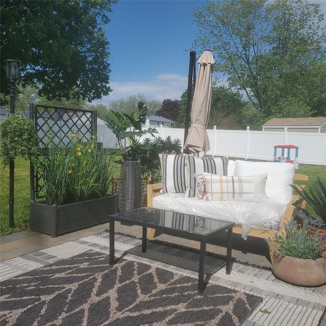 view of patio / terrace featuring an outdoor living space