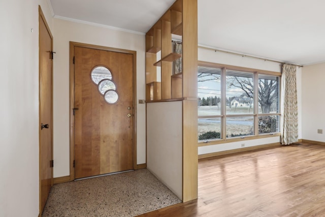 foyer featuring ornamental molding