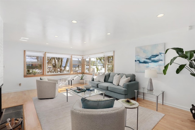 living room featuring a healthy amount of sunlight and light hardwood / wood-style floors