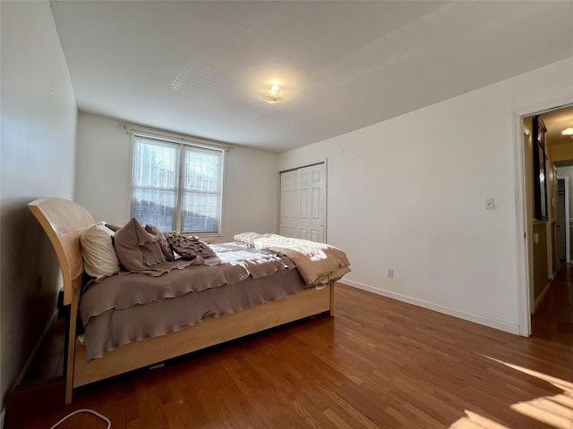 bedroom featuring dark hardwood / wood-style flooring and a closet