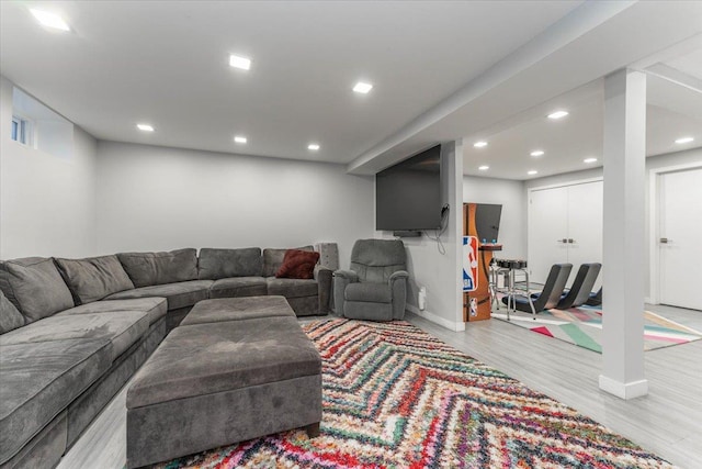 living room featuring light wood-type flooring