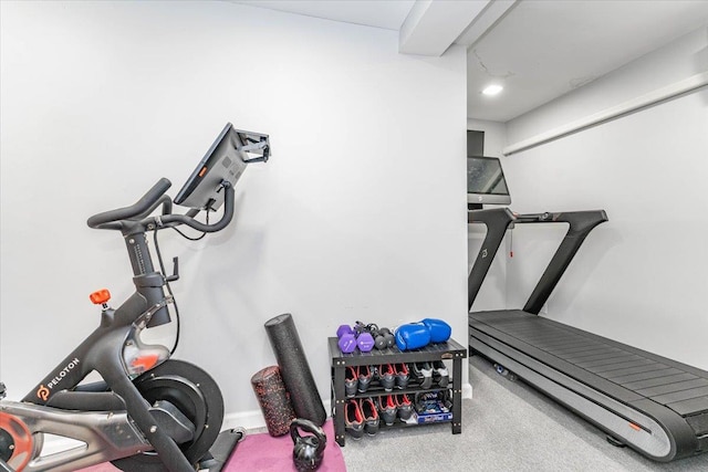 exercise room with carpet