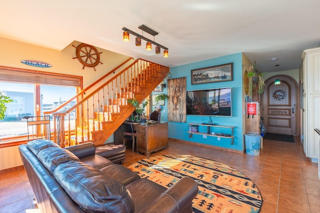49 Bayview Ave W, Lindenhurst, NY 11757 - living area with tile patterned floors and stairway