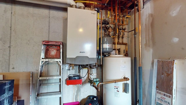 utility room featuring water heater