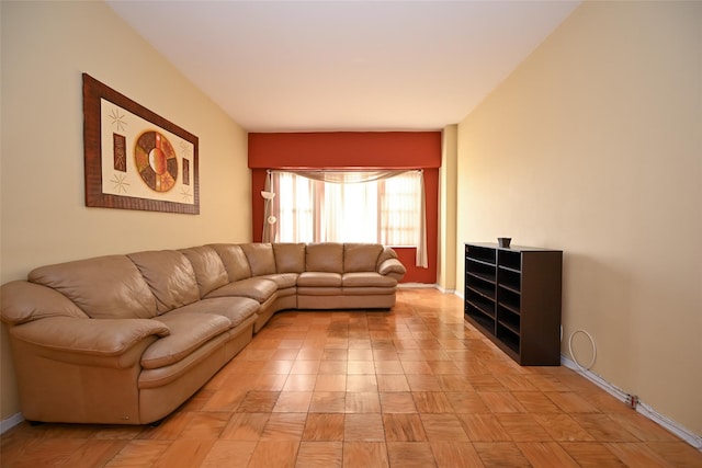 living room featuring light parquet flooring