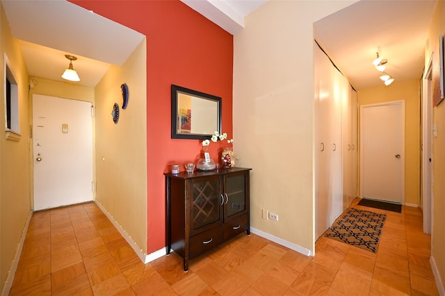 hall featuring light parquet flooring