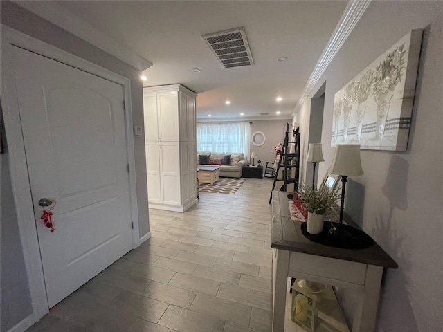 hallway with ornamental molding