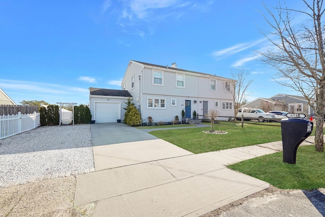 front facade featuring a garage and a front lawn