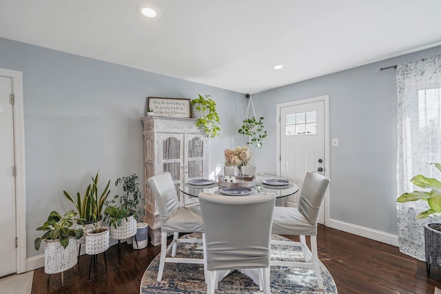 dining room featuring plenty of natural light and dark hardwood / wood-style floors