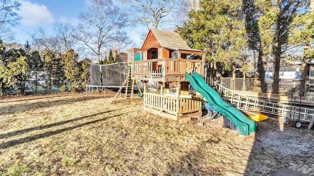 view of play area with a trampoline