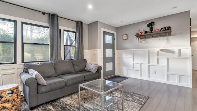 living room featuring dark hardwood / wood-style flooring