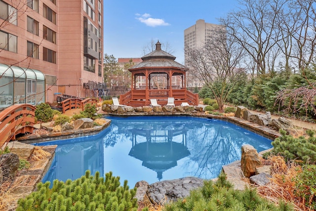 view of pool featuring a gazebo