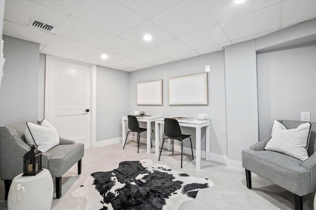 8 Fairway Pl, Cold Spring Harbor, NY 11724 - office featuring recessed lighting, a paneled ceiling, and light carpet