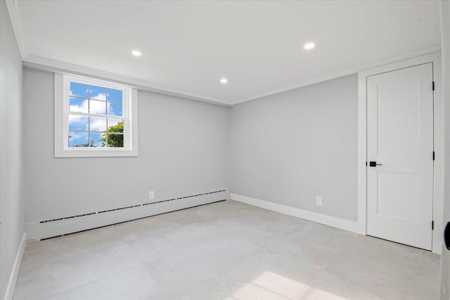 8 Fairway Pl, Cold Spring Harbor, NY 11724 - unfurnished room featuring a baseboard heating unit, recessed lighting, and ornamental molding