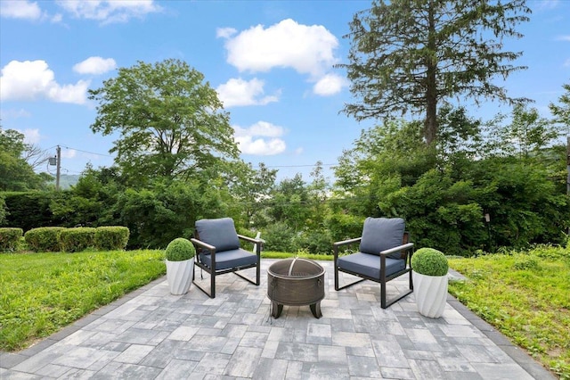 8 Fairway Pl, Cold Spring Harbor, NY 11724 - view of patio / terrace with an outdoor fire pit