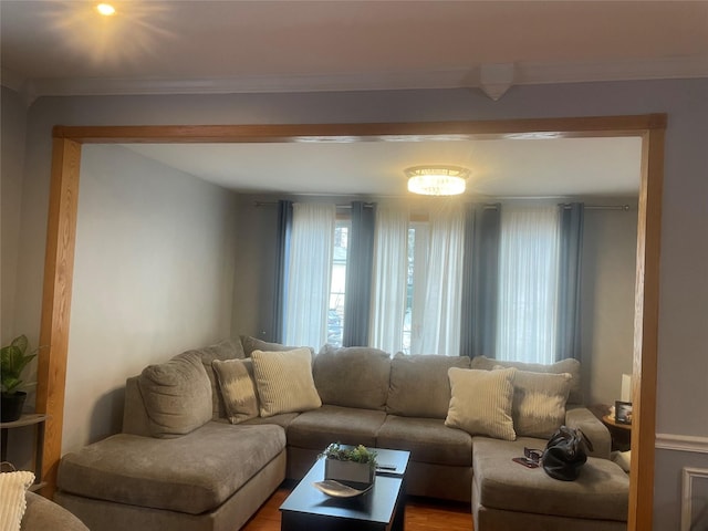 living room featuring ornamental molding