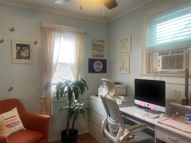 office space with crown molding and cooling unit