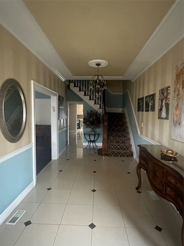 hallway with tile patterned flooring