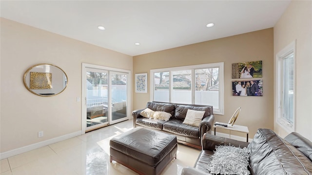 living room featuring light tile patterned floors