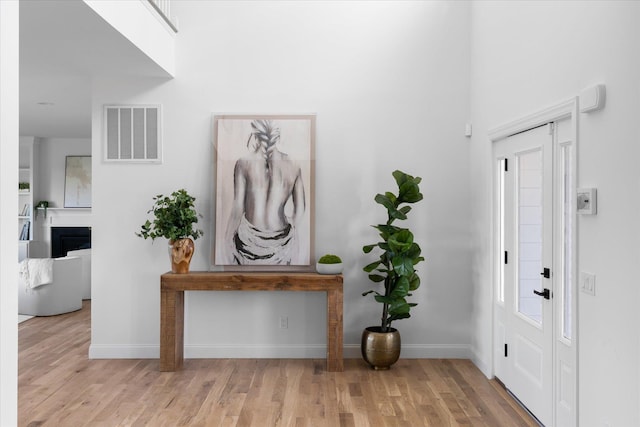 foyer entrance with light wood-type flooring